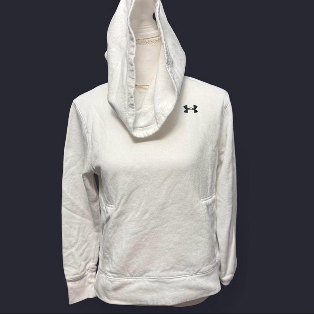 Under Armour Women's White Hooded Sweatshirt with Black Logo